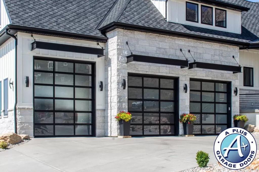 Full view glass garage doors, frosted windows